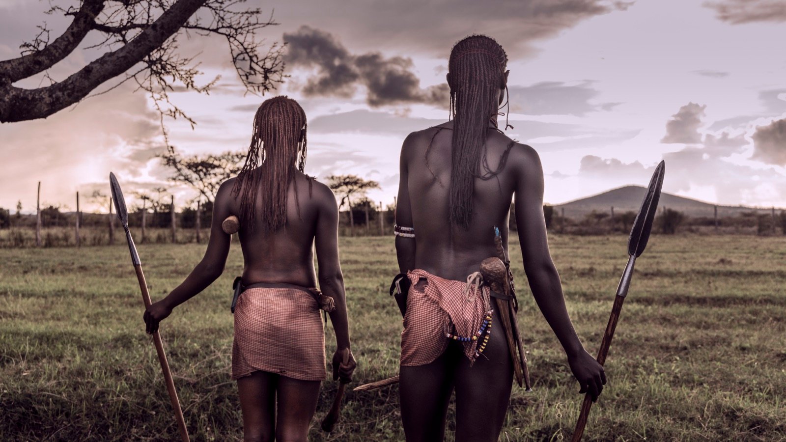 Example fine-art print of Maasai warriors at dusk